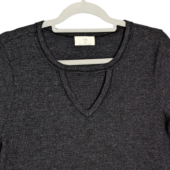 t.la Anthropologie Sz S OS Womens Waffle Knit Thermal Top  Gray Keyhole Tunic - Picture 3 of 10